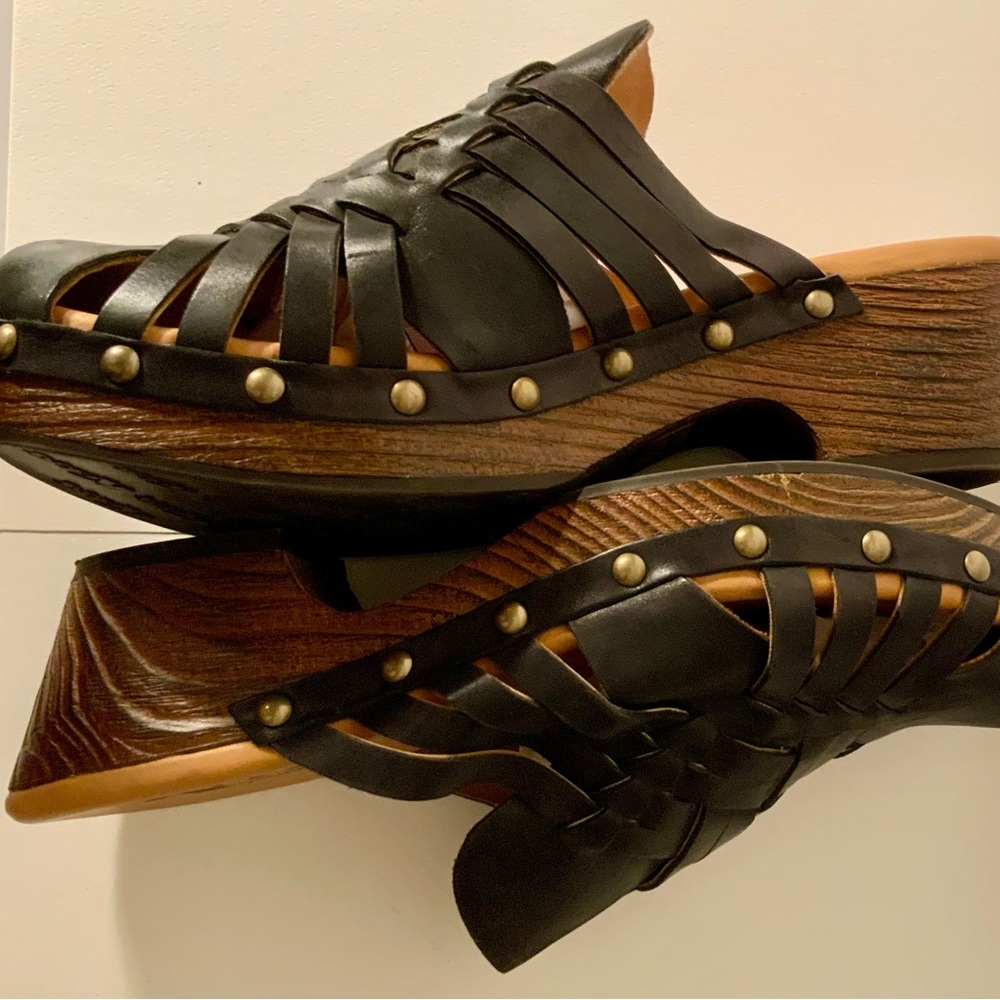 KORKS….Leather weaved  Clogs